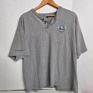Harley Davidson Grey Left Chest Emblem 1/4 Button Short Sleeve, Mens, 2XL